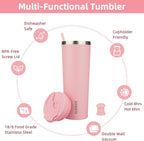 BJPKPK 30oz Tumbler With lid And Straw Stainless Steel Travel Coffee Mug Insulated Tumblers Cups,Light Pink