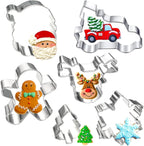 Christmas Cookie Cutters 6Pcs Large, Christmas Theme Shapes Cookie Cutters Santa Claus Gingerman Truck Elk Snow Mini Tree, Metal Dough Fondant Biscuit Molds for Kitchen