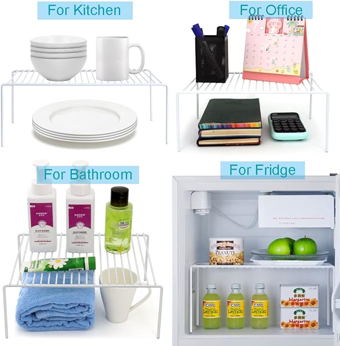 iPEGTOP Set of 6 Kitchen Cabinet Shelf Organizer, Medium (13 x 9.4 Inch) Bathroom Cabinet Organization Wire Shelf Rack, Rustproof Storage Space Saver Shelves for Countertops Pantries Utensils -White