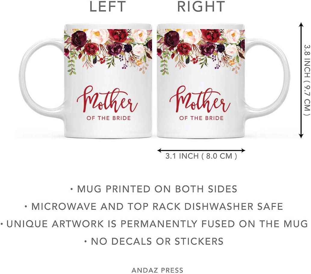 Andaz Press 11oz. Wedding Ceramic Coffee Tea Mug Gift, Fall Autumn Marsala Burgundy Flowers Roses Florals, Mother of the Bride, 1-Pack, Includes Gift Box