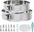 Aufind Springform Pan Set for Baking (9,10inches), 304 Stainless Steel Springform Cake Pan with Removable Bottom, Cheesecake Pan with 50PCS Parchment Paper for Pie Cake Pizza and Quiches