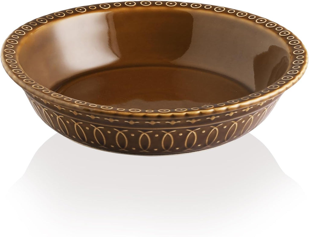 Sweejar Ceramic Pie Pan for Baking,Round Baking Dish Pan for Dinner 10 Inches, Pie Dish Non-Stick Pie Plate for Quiche,Tart，Cake,Pumpkin Pie, Pot Pies (Brown)