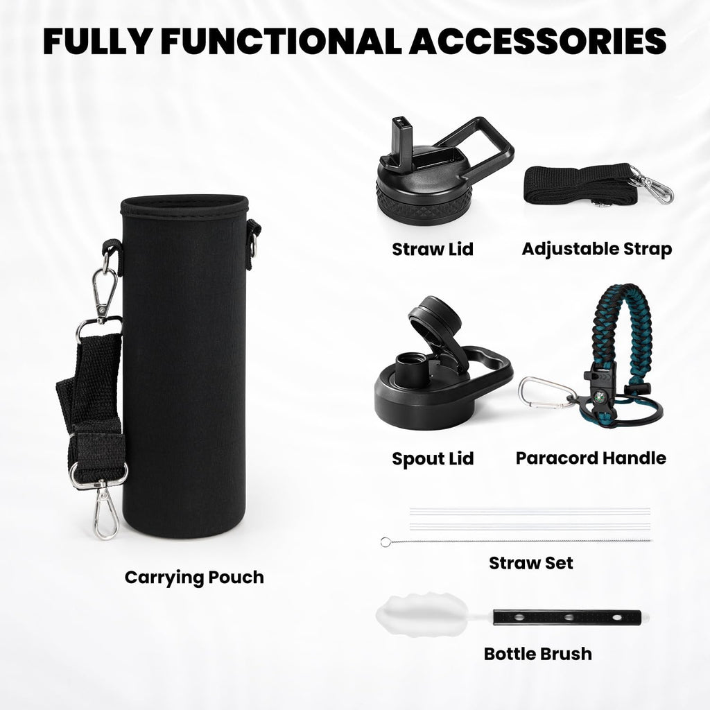 Insulated Water Bottle 20 oz, Triple Wall Vacuum Stainless Steel (Cold for 48 Hrs), Leak Proof & Non-BPA, Kids Water Bottle Jug for School with Straw Spout Lids, Indigo/Black