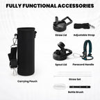 Insulated Water Bottle 20 oz, Triple Wall Vacuum Stainless Steel (Cold for 48 Hrs), Leak Proof & Non-BPA, Kids Water Bottle Jug for School with Straw Spout Lids, Indigo/Black