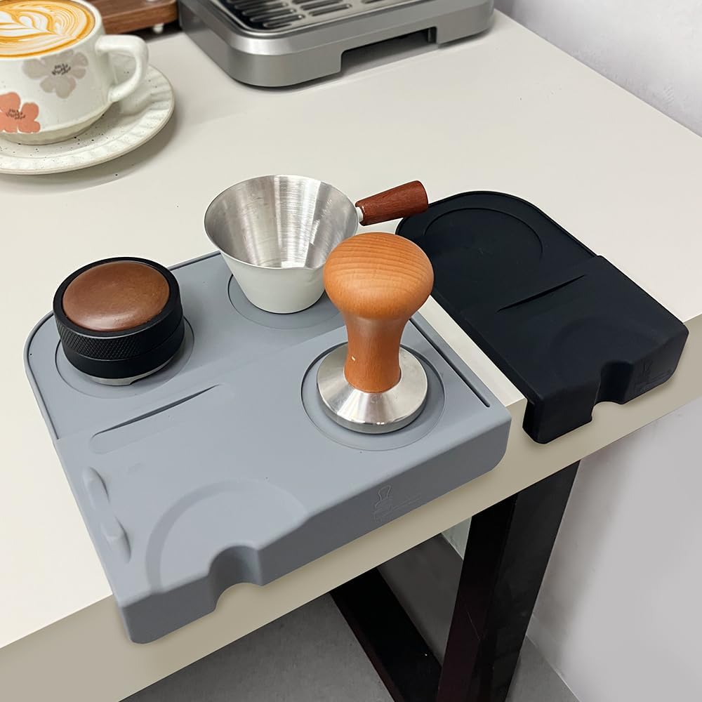 Espresso Tamping Mat - Espresso Tamping Station Food Grade Silicone Coffee Tamper Mat Espresso Accessory for Baristas Home Kitchen Bar Coffee Shop 7.2In x 6.7In (Gray)