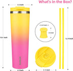 BJPKPK 34oz Stainless Steel Insulated Tumbler With lid And Straw Travel Coffee Thermal Tumblers Cup For Women And Men,Pink Yellow Rose