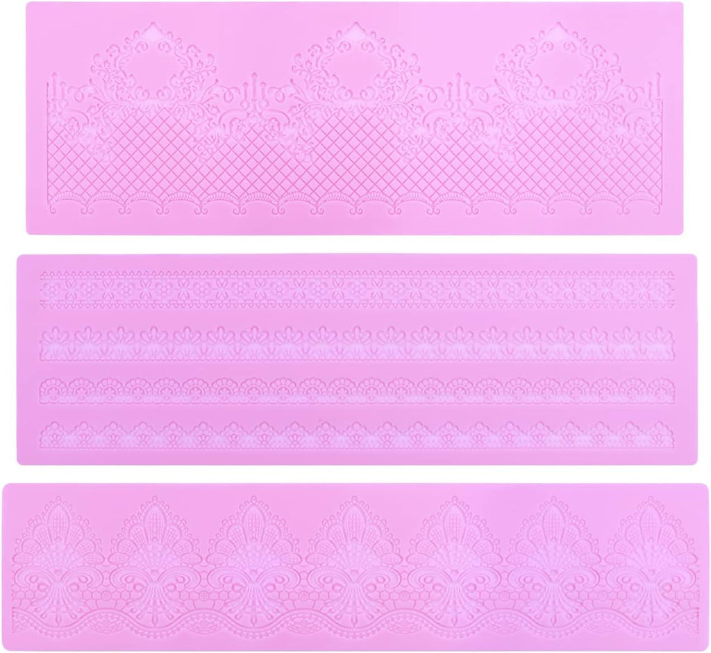 Silicone Molds for Cake Decorating - Embossing Lace Fondant Molds, Cake Flowers Lace Mats Set of 3
