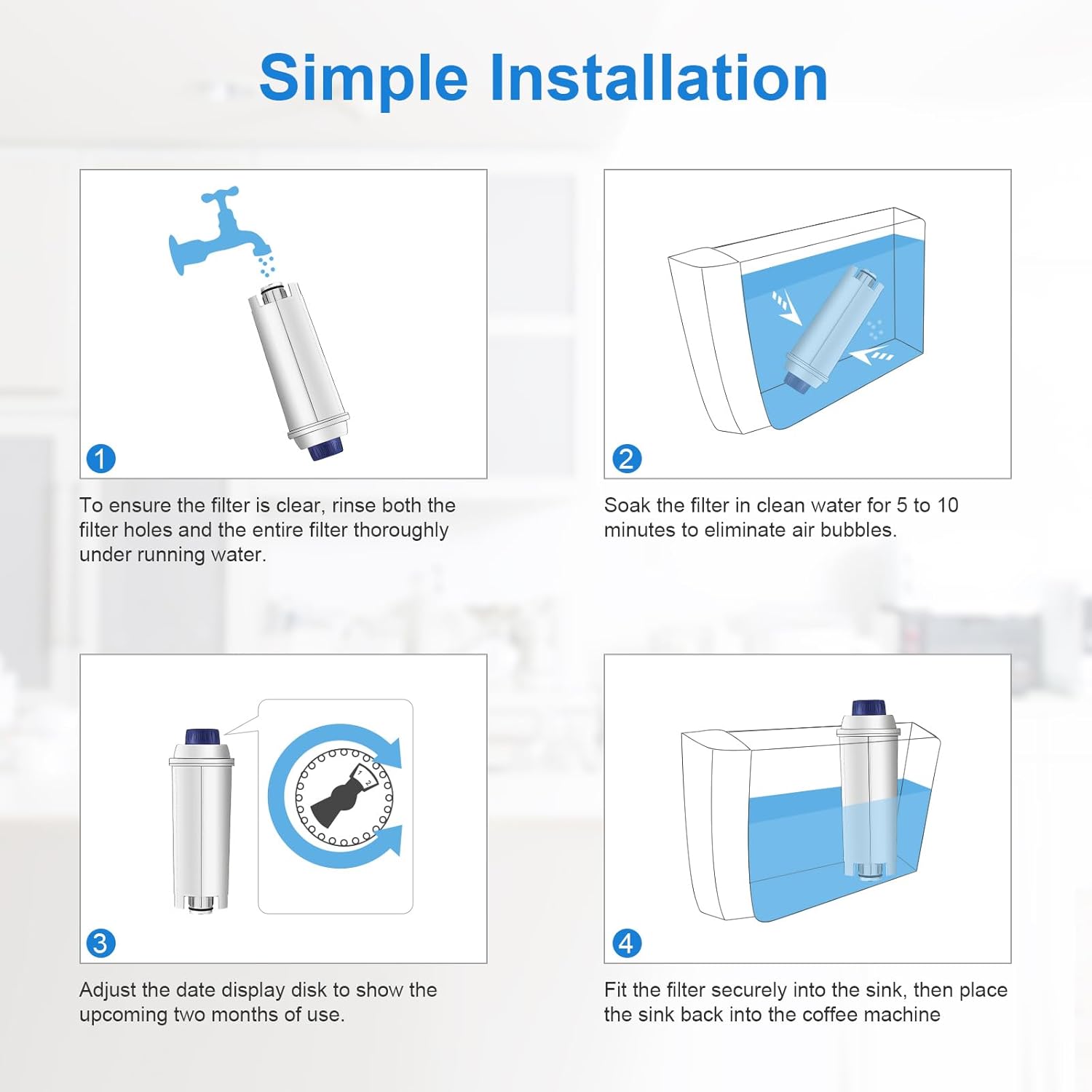 Water Filter Cartridge Replacement for Espresso Coffee Machines - Compatible with ECAM, ETAM, ESAM, Dinamica, Eletta Series - Improves Taste & Protects Your Machine, 6-Pack for Home Use