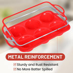 Jumbo Muffin Pan, 3.5 Inch Large Muffin Pan with Metal Reinforced Frame 6 Cup Silicone Jumbo Cupcake Pans for Baking Easy to Handle 2 Pack Red