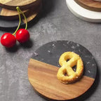 I-LAN Set of 4 Round Natural Wood and Marbel Drink Coasters for Coffee Wooden Table, Drink Bar Coaster Set/Tea Table Coasters for Living Room,Beer Cans,Bar Glasses,4 x 4 Inch