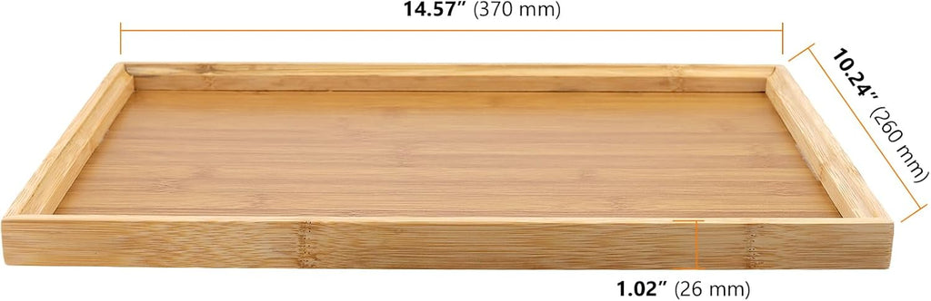SEUNMUK 3 Pack Rectangular Bamboo Serving Tray, Natural Bamboo Tray for Serving Food, Snack, 14.6 x 10 x 1 Inch