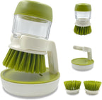 Soap Dispenser Dish Brush Palm Brush Scrub Brush Equipped with Storage Bracket and Drainage Base,Easy to Clean Kitchen Utensils and Sink, Includes a Replaceable Brush（Green）