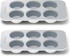 Caraway Nonstick Ceramic 6 Cup Muffin Pan Duo – Non-Toxic, PTFE & PFOA Free – Oven Safe – Aluminized Steel Core – Small Muffin Pan for Baking Cupcakes, Muffins & More - White