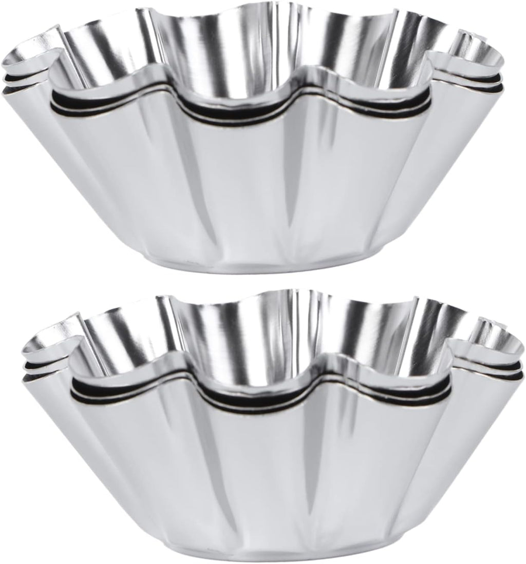Mikinona 6pcs Stainless Steel Flower Tart Pans Non-stick Tart Muffin Cups for Baking Desserts for Cupcakes Egg Tarts and Diy Parties