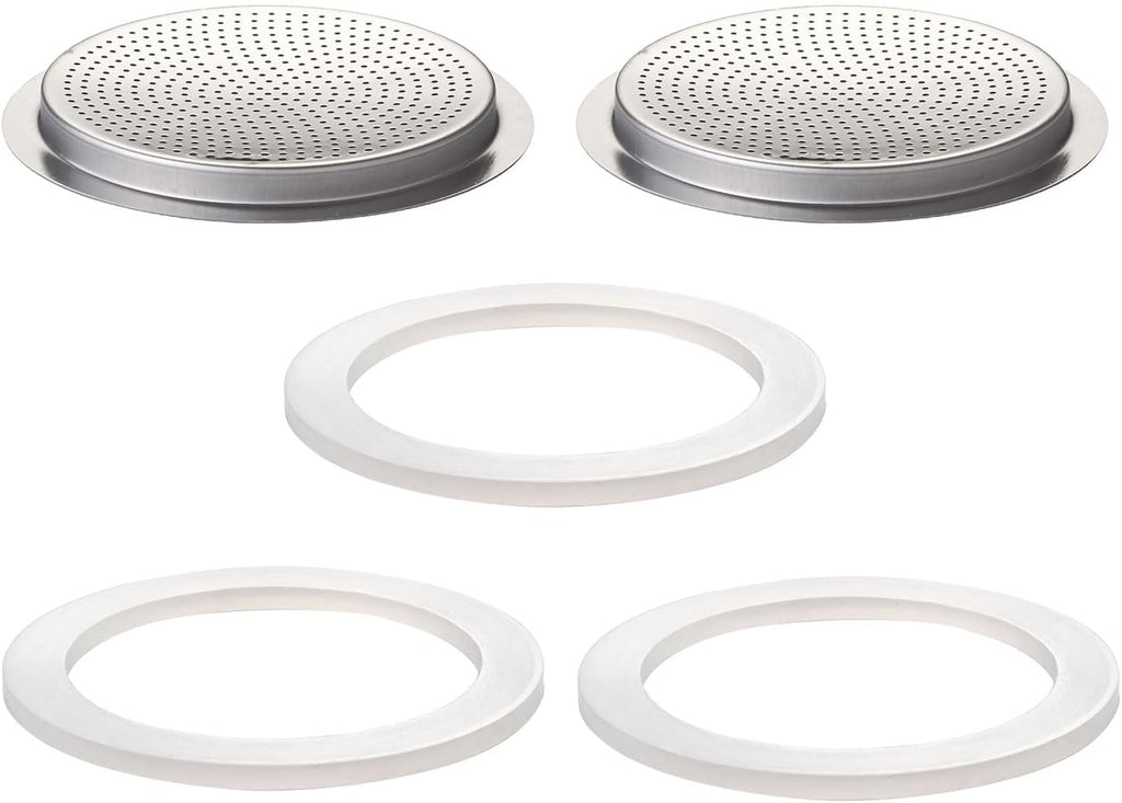 2Pcs Filter with 3Pcs Silicone Gasket Seals for 2 Cup Stovetop Espresso Coffee Maker Replacement Parts for Big Tummy and Straight Stainless Steel Moka Pot