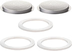 2Pcs Filter with 3Pcs Silicone Gasket Seals for 2 Cup Stovetop Espresso Coffee Maker Replacement Parts for Big Tummy and Straight Stainless Steel Moka Pot