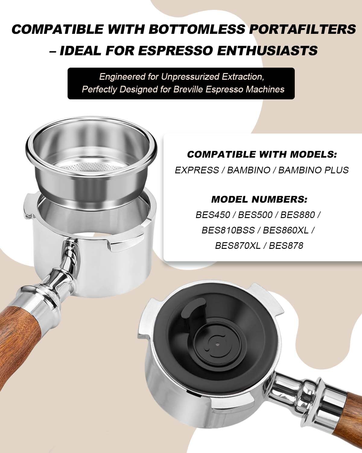 [1 Pack] Precision 18-22g Double Shot Multi-Hole Filter Basket[Italian-Style Craftsmanship][For Rich Crema & Even Extraction] Fits 54mm Breville/Sage: Bambino, Bambino Plus, Barista Express Series