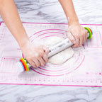 Rolling Pin and Pastry Baking Mat Set, Rolling Pins with Adjustable Thickness Rings, Stainless Steel Dough Roller for Baking Fondant, Pizza, Pie, Pastry, Pasta, Cookies (Purple)
