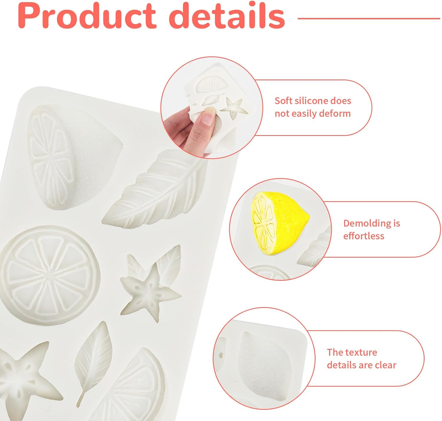 2 Pcs Mini Lemon Fondant Molds,Summer Fruit Silicone Molds for Gummy,Baking Cake,Cupcake Topper DIY Crafts