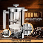 Utopia Kitchen French Press Coffee Maker, Double Wall Insulated Stainless Steel Coffee Press with 4-Level Filtration system, Includes 2 Extra Filters, Rust-Free, Dishwasher Safe (Silver, 17 Ounce)