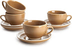 Sweese 6 Ounce Cappuccino Cups with Saucers, Porcelain Double Espresso Cups Set of 4 - Yellow