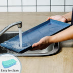 KOOV Ceramic Serving Tray, 14 Inches Large Serving Platter, Rectangular Serving Tray, Porcelain Serving Plates, Ceramic Serving Dishes for Dinner, Party, Sushi, Dessert, Food, Set of 4 (Stone Blue)