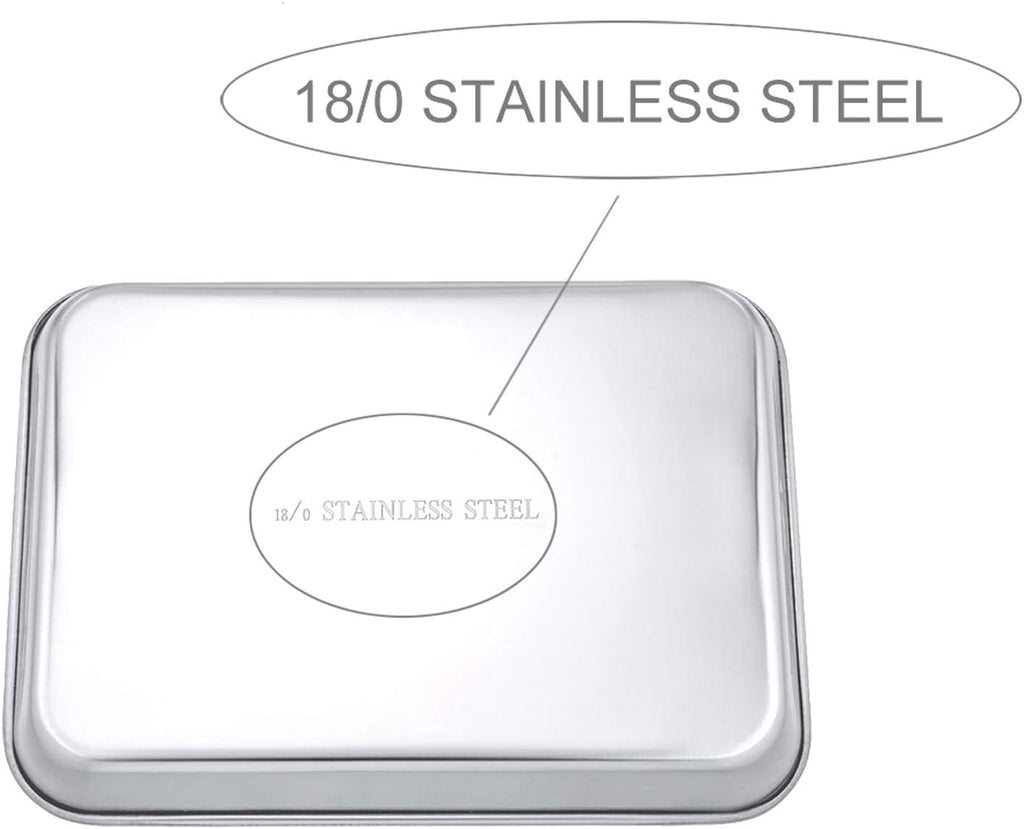 P&P CHEF 10.5 Inch Baking Cookie Sheet, Oven Pan Tray Stainless Steel Sheet Pan for Kitchen, Oven Bakeware for Multi Uses, Shiny Look & Dishwasher Safe, Healthy & Heavy Duty, 4Pcs