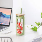 Kodrine 20oz Glass Tumbler with Straw and Lid, Iced Coffee Cups with Bamboo Lids, Glass Cups for Cold Drinks, Smoothie Cup with Silicone Sleeve for Travel, Work, BPA FREE-DaiquiriGreen