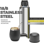 BALIBETOV Complete Yerba Mate Set - Modern Mate Gourd, Thermal Flask, Bombilla and Cleaning Brush Included - All Premium Quality 304 18/8 Stainless Steel (Full Black)
