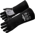 RAPICCA Fireplace Gloves Fire Heat Resistant: Black 14IN - Fireproof Leather for Fireplace Fire Pit Wood Stove Campfire Furnace BBQ Grill Oven Stick Mig Welding Welder Gear - Birthday Gift for men