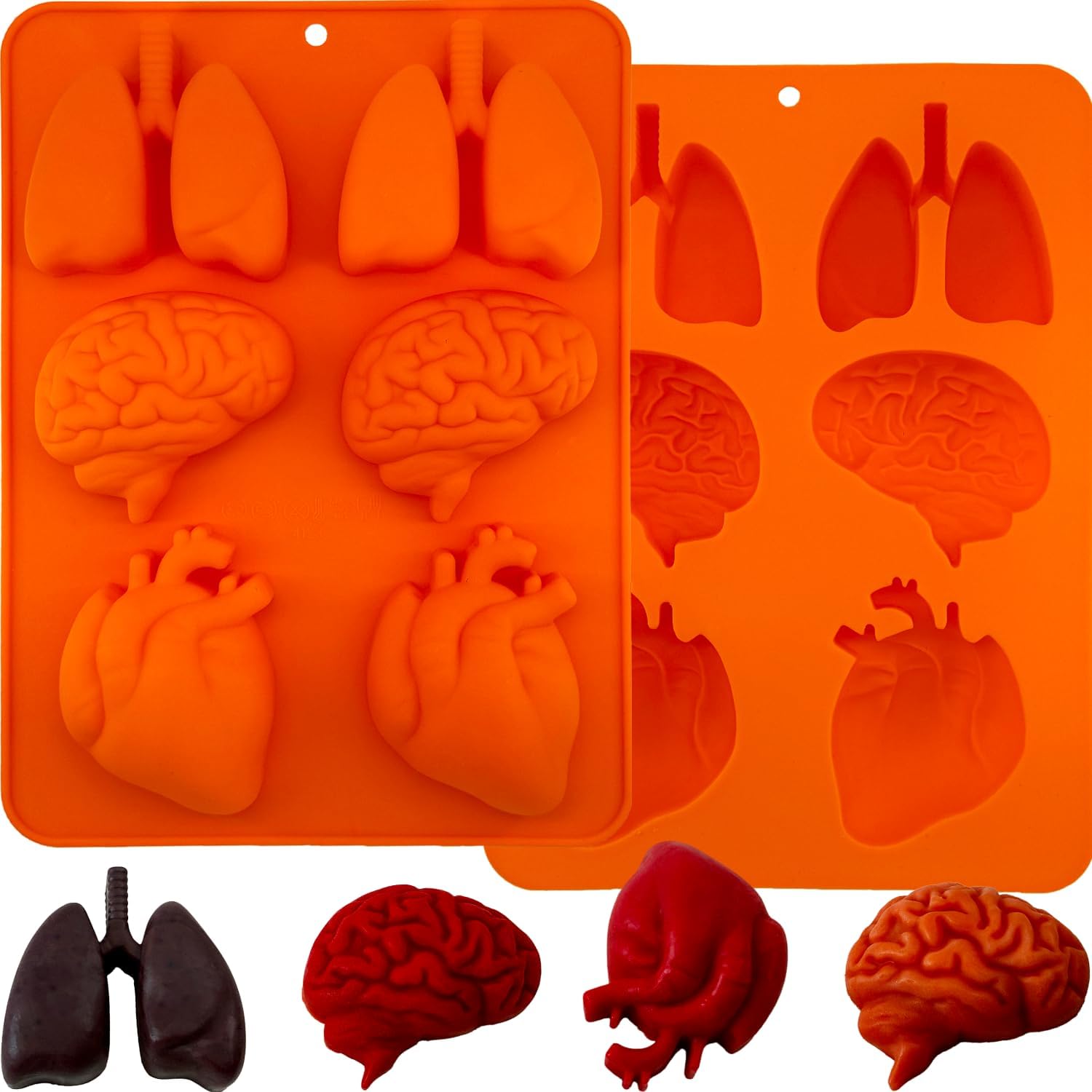 Brain and Heart Cake Mold, 2 Pack Halloween Silicone Molds Human Organ Jello Mold Heart lung Brain Shape Gelatin Chocolate Molds for Halloween Party Baking Mini Cakes Cupcake Muffin Soap Pudding
