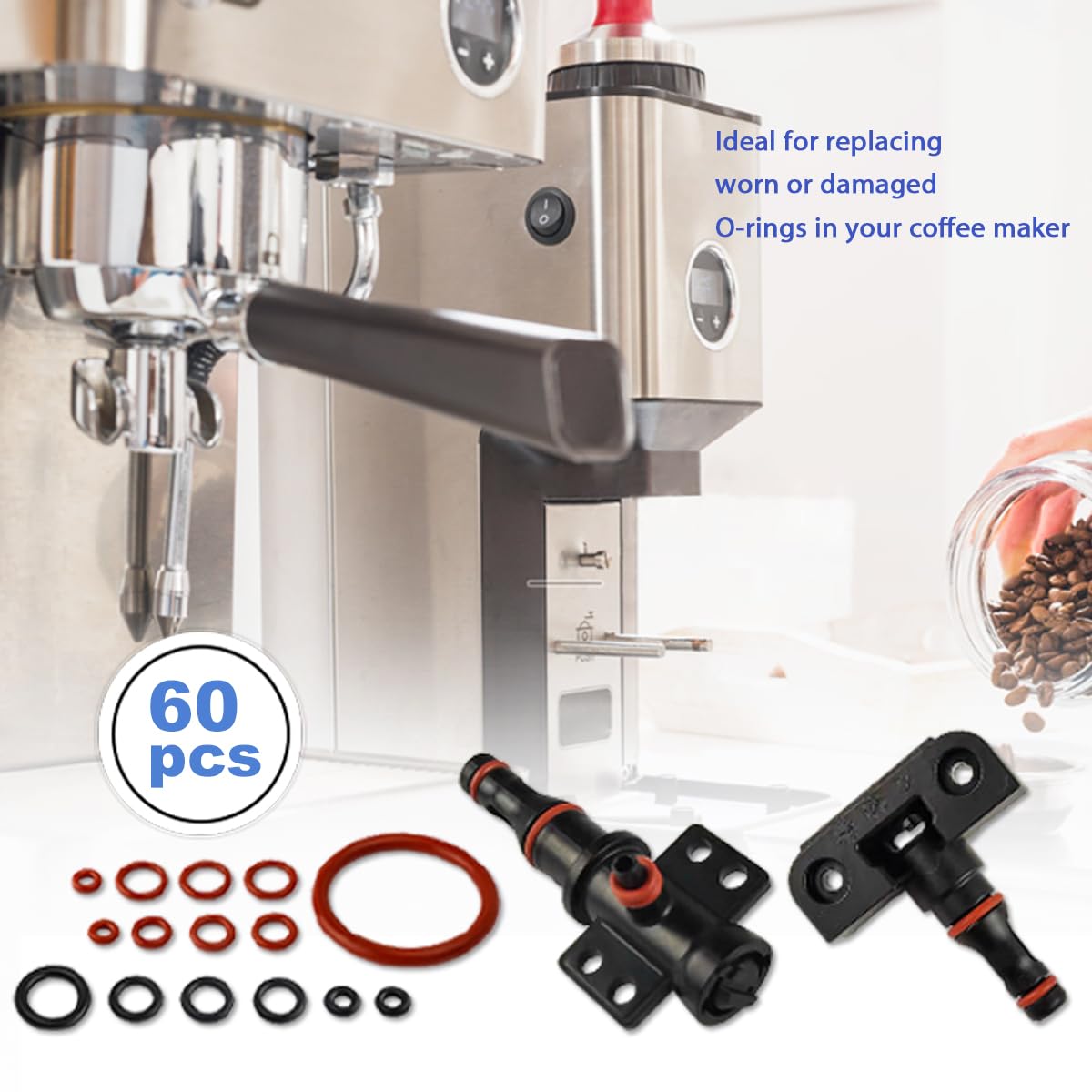 Wolfride 60 Pcs (4 Set) Seal O-Ring Kit Gasket Seal Set Saeco Philips Gaggia Coffee Machine, Professional Coffee Machine O'Rings Maintenance Kit Seal O Rings Nozzle Gasket