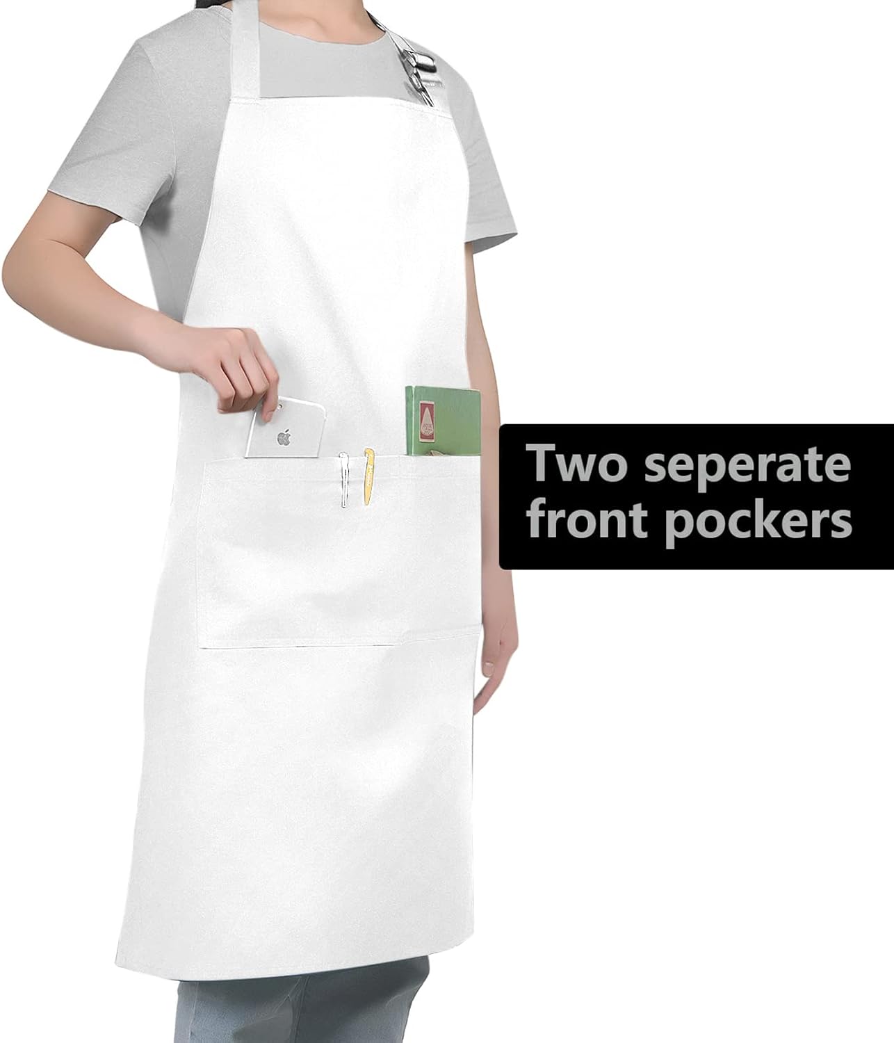 Cotton Blend Waterproof Apron With 2 Pockets for Women Men - Cooking Kitchen Chef Arpon BBQ Work Painting - (1 Pack)