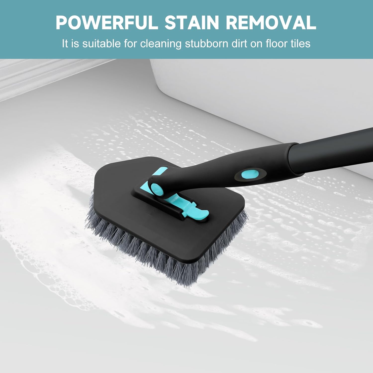 nacena Shower Scrubber with Long Handle, 3 in 1 Tile Tub Scrubber Brush with 3 Detachable Cleaning Heads Adjustable Handle Shower Cleaner Brush for Bathroom, Kitchen, Toilet, Wall, Sink, Black