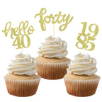 Gold Glitter 40th Birthday Cupcake Toppers 40th Birthday Celebrating Party Decorations - Set of 24