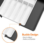 Lifewit Silverware Drawer Organizer, Expandable Utensil Tray for Kitchen, BPA Free Flatware and Cutlery Holder, Adjustable Plastic Storage for Spoons Forks Knives, Large, White&Black