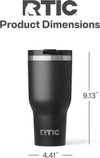 RTIC 40oz Essential Tumbler with Lid, Insulated, Stainless Steel, Metal, Double Wall Vacuum-Insulation, Ceramic Lined, Travel Cup for Iced Coffee, Tea, Hot and Cold Drink, Black