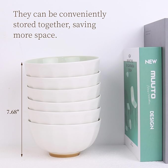 6-Piece Pasta Bowls 24 oz, Green Porcelain Bowls 6 inch, Microwave Oven Dishwasher Safe Scratch Resistant