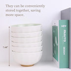 6-Piece Pasta Bowls 24 oz, Green Porcelain Bowls 6 inch, Microwave Oven Dishwasher Safe Scratch Resistant