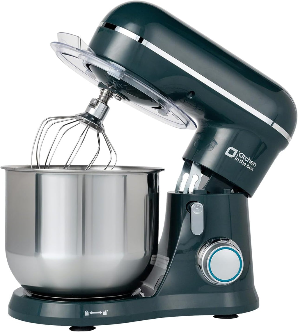 Kitchen in the Box Stand Mixer, 3.5 QT Small Electric Kitchen Mixer, 10-Speed Portable Lightweight Food Mixer with Stainless Steel Bowl, Egg Whisk, Dough Hook, Beater (Dark Green)