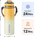 GOSWAG Insulated Sports Water Bottle, 24oz 2 Lids(with Straw/No Straw), Stainless Steel Water Bottles with Paracord Handle, Insulated Bottle with Double-Wall Vacuum Insulation