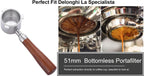 Maspresso 51mm Bottomless Portafilter for Delonghi La Specialista Espresso Machine EC9335 EC9155 EC9665 EC9355 Stainless Steel Portafilter 4 Cups -Wooden Handle