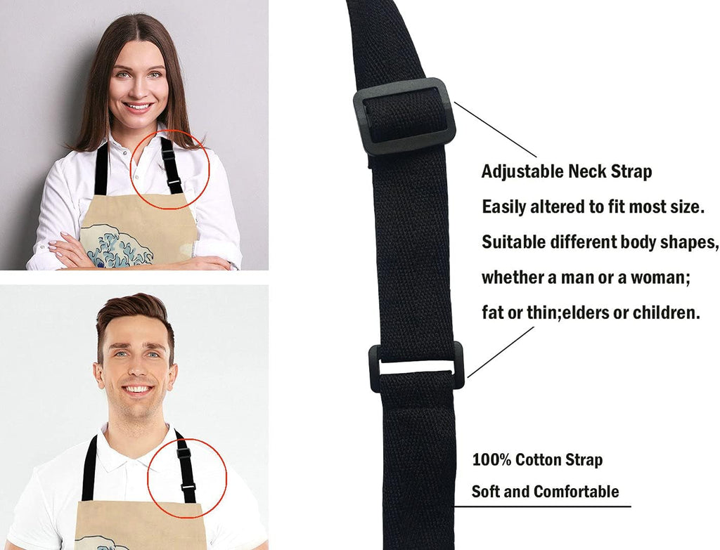 Hokusai The Great Wave Bib Apron with Adjustable Neck for Men Women,Suitable for Home Kitchen Cooking Waitress Chef Grill Bistro Baking Apron