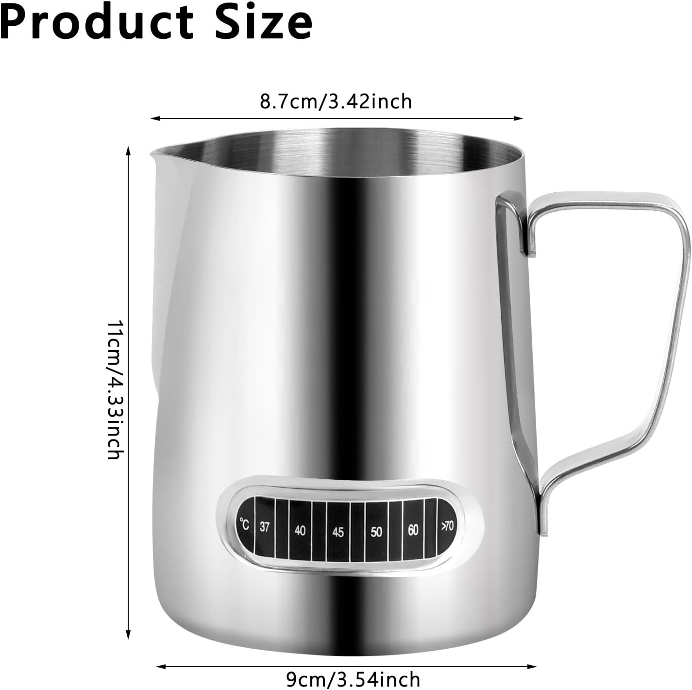 Milk Frothing Pitcher 20 oz, 2Pcs Milk Frother Cup with Thermometer Stainless Steel Milk Steamer Frother Temp Control Milk Jug Latte Milk Frother Thermometer Coffee Shop Accessories