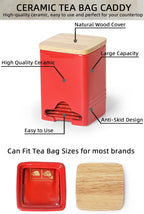 Ceramic Tea Bag Storage Organizer Caddy Holder with Lid (Red)