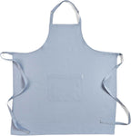 Solino Home 100% Pure Linen Apron for Women & Men - Dusty Blue Stripe Full Midi Bib Apron, Adjustable Neck Strap with Center Pockets for Kitchen, Chef - Handcrafted from European Flax