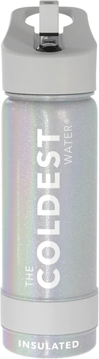 Coldest Insulated Water Bottle with Straw Lid - Stainless Steel Metal Insulated Bottle for Men & Women (Supernova Silver Glitter, 18 oz)