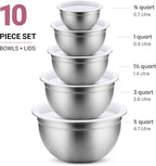 Mixing Bowls Set of 5, Stainless Steel Salad Bowls with Lids, Nesting Metal Mixing Bowls for Baking, Cooking, Prepping & Food Storage