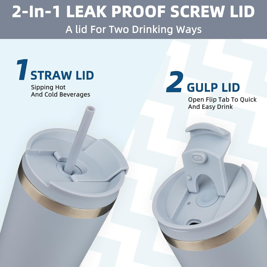 BJPKPK 34oz Stainless Steel Insulated Tumbler With lid And Straw Travel Coffee Thermal Tumblers Cup For Women And Men,Modern Blue