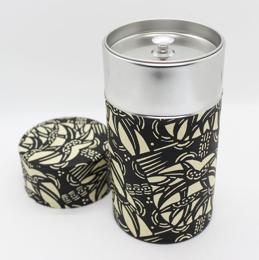 Japanese Pokkan Coffee Spice Tea Tin Canister Washi Paper Storage with Lid 7.05 oz Capacity (Han)